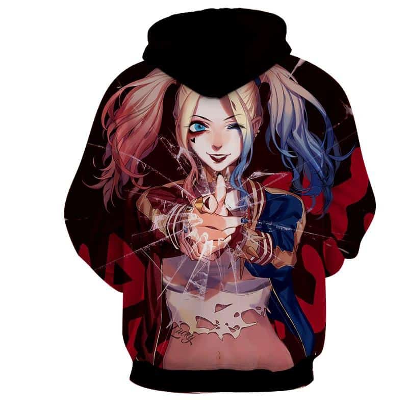 Harley Quinn 3D Hoodie All Over Printed, DC Comics, Harley Quinn Cracked Glass Suicide Squad