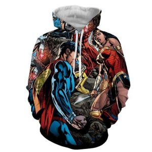 Justice League 3D Hoodie All Over Printed, DC Comics, Superman Wonder Woman