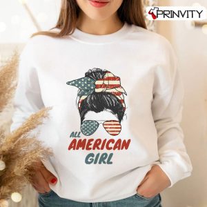 All American Girls T-Shirt, Messy bun 4th of July 2022 Independence Day, Women Celebration Unisex Hoodie, Sweatshirt, Long Sleeve, Tank Top