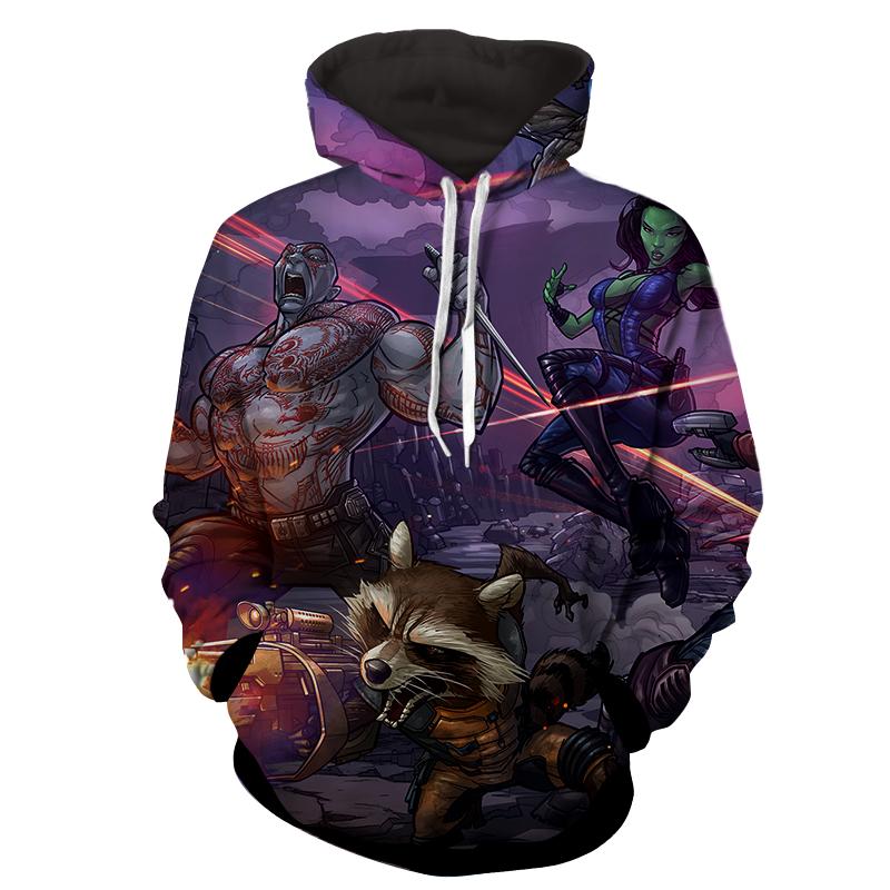 Guardians of the Galaxy 3D Hoodie All Over Printed, Marvel, Guardians of the Galaxy Team Drax Gamora Rocket Fighting Anime