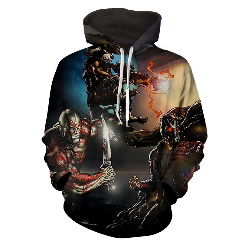 Guardians of the Galaxy 3D Hoodie All Over Printed, Marvel, Star Lord Rocket Drax Guardians of the Galaxy Cartoon Theme Team Battle Dope
