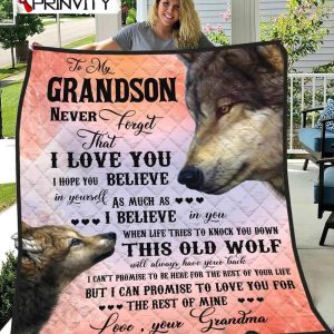Wolf Family To My Grandson Love Your Grandma Quilt