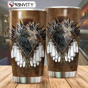 Gray Wolf Water Tumbler, Native American With Wolf Tumbler