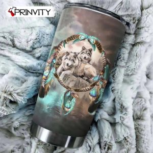 Gray Wolf Native American Indian Dreamcatcher Tumbler