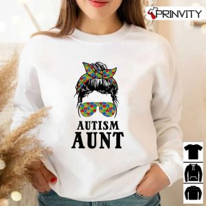 Autism Aunt Messy Bun Autism Awareness Auntie Support Family T Shirt Unisex Hoodie Sweatshirt Long Sleeve Tank Top 4