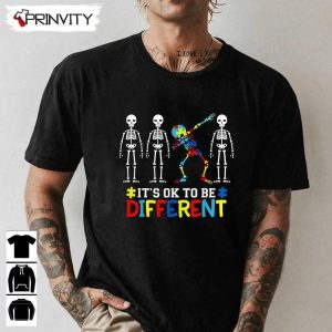 Autism Awareness It’s Ok To Be Different Skeleton T-Shirt, Acceptance Women Kid Unisex Hoodie, Sweatshirt, Long Sleeve, Tank Top
