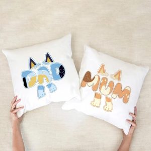 Bluey Family Pillow, Gift For Pillow Set, Gift For Birthday, 14”x14”, 16”x16”, 18”x18”, 20”x20”
