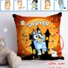Bluey Halloween Pillow, Personalized Gift For Pillow, Custome Name & Icon Bluey, Gift For Birthday, 14”x14”, 16”x16”, 18”x18”, 20”x20”