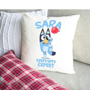 Bluey Keepy Uppy Expert Pillow, Personalized Gift For Pillow, Custome Name & Icon Bluey, Gift For Birthday, 14”x14”, 16”x16”, 18”x18”, 20”x20”