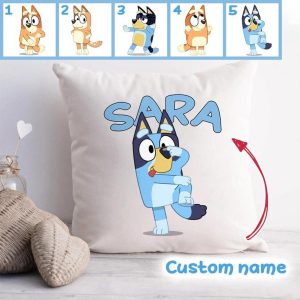 Bluey Pillow, Personalized Gift For Pillow, Custome Name & Icon Bluey, Gift For Birthday, 14”x14”, 16”x16”, 18”x18”, 20”x20”