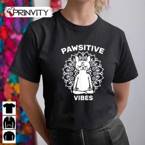 Pawsitive Vibes Positivity Meditation Lotus Mandala Yoga Cat T-Shirt, Unisex Hoodie, Sweatshirt, Long Sleeve, Tank Top