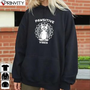Pawsitive Vibes Positivity Meditation Lotus Mandala Yoga Cat T-Shirt, Unisex Hoodie, Sweatshirt, Long Sleeve, Tank Top