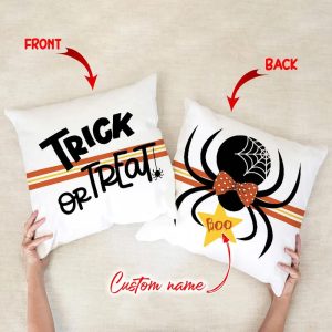 Trick Or Treat Pillow, Personalized Gift For Pillow, Custome Name Gift For Halloween 14”x14”, 16”x16”, 18”x18”, 20”x20”