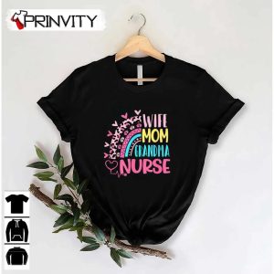 Wife Mom Grandma Nurse Leopard Rainbow T-Shirt, Mother’s Day Nurses Day Unisex Hoodie, Sweatshirt, Long Sleeve, Tank Top