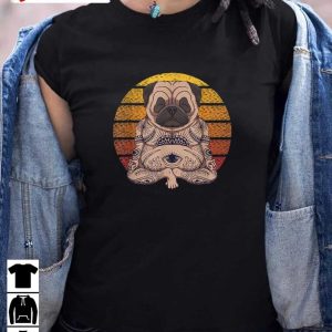 Yoga Dog Pug Sunset Retro T-Shirt, Unisex Hoodie, Sweatshirt, Long Sleeve, Tank Top