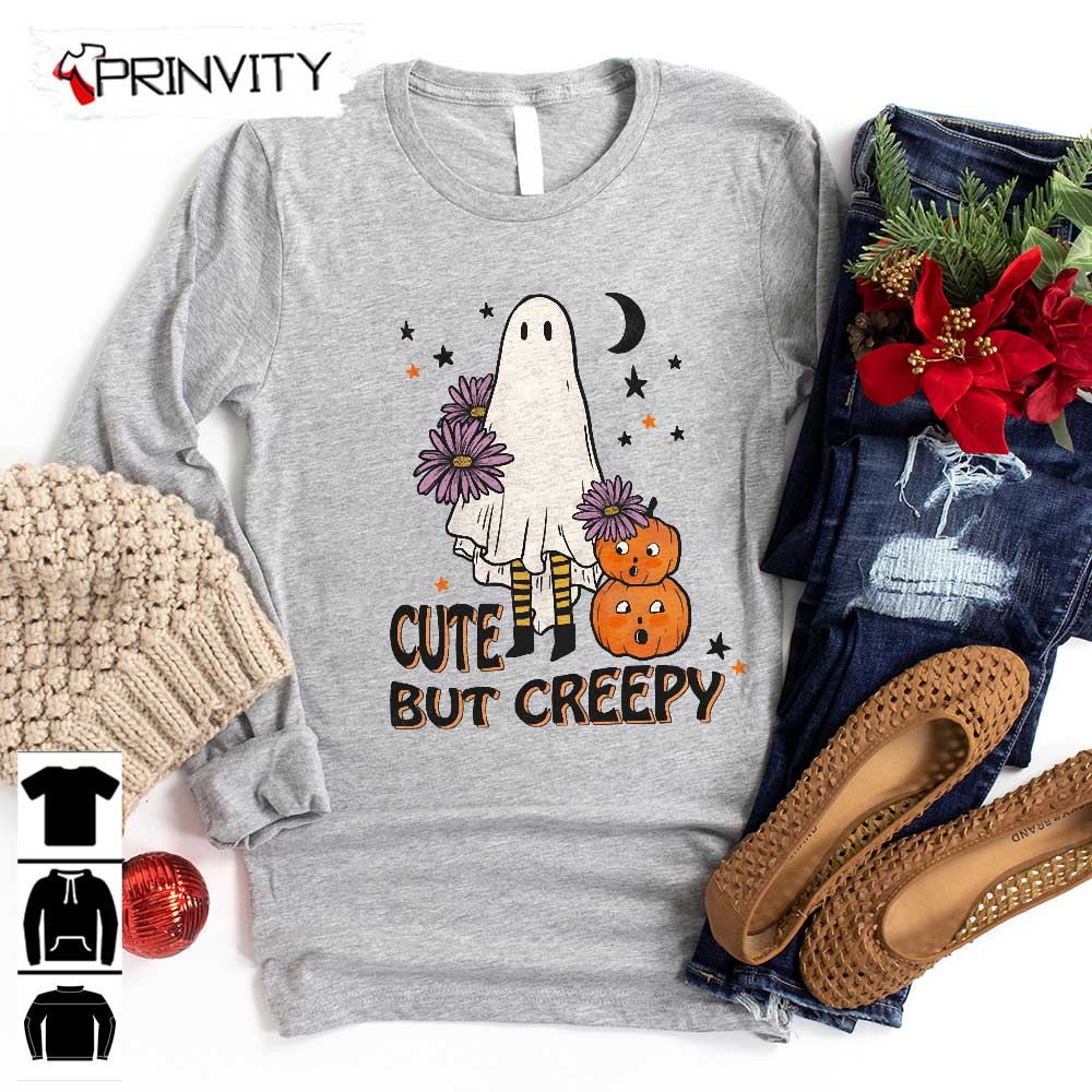 Cute But Creepy Pumpkin Halloween Sweatshirt, Halloween Pumpkin, Gift For Halloween, Halloween Holiday, Unisex Hoodie, T-Shirt, Long Sleeve, Tank Top - Prinvity
