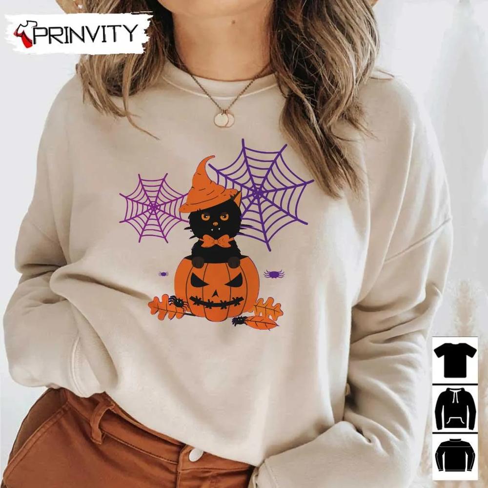 Black Cat in The Pumpkin Halloween T-Shirt, Gift For Halloween, Halloween Holiday, Unisex Hoodie, Sweatshirt, Long Sleeve, Tank Top - Prinvity