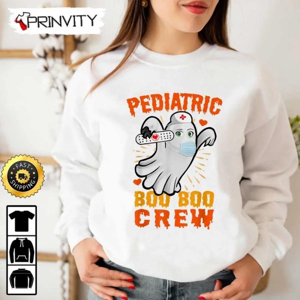 Boo Crew Cute Ghost Pediatric Nurse Sweatshirt, The Boo Crew, Halloween Holiday, Gifts For Halloween, Unisex Hoodie, T-Shirt, Long Sleeve, Tank Top