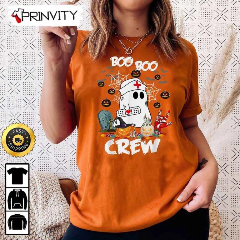 Boo Crew Ghost Nurse Face Pumpkin Halloween Sweatshirt