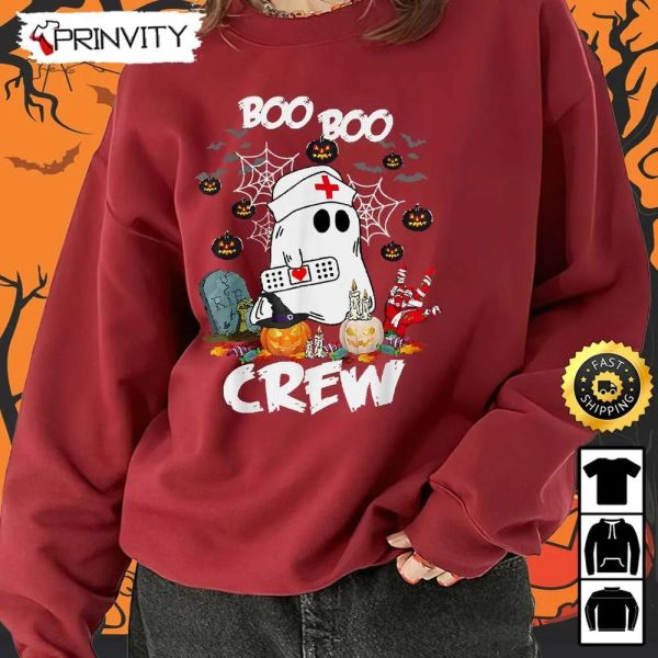 Boo Crew Ghost Nurse Face Pumpkin Halloween Sweatshirt, The Boo Crew, Bat, Spiderweb, Halloween Holiday, Gifts For Halloween, Unisex Hoodie, T-Shirt, Long Sleeve, Tank Top