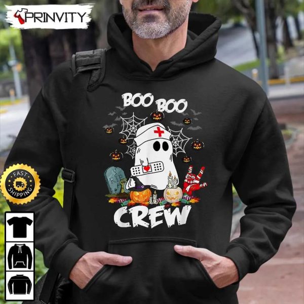 Boo Crew Ghost Nurse Face Pumpkin Halloween Sweatshirt, The Boo Crew, Bat, Spiderweb, Halloween Holiday, Gifts For Halloween, Unisex Hoodie, T-Shirt, Long Sleeve, Tank Top