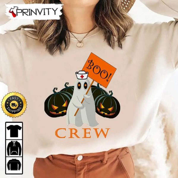 Boo Crew Halloween Pumpkin Ghost Sweatshirt, The Boo Crew, Halloween Holiday, Gifts For Halloween, Unisex Hoodie, T-Shirt, Long Sleeve, Tank Top