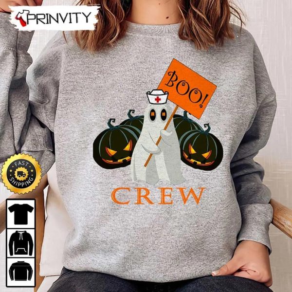 Boo Crew Halloween Pumpkin Ghost Sweatshirt, The Boo Crew, Halloween Holiday, Gifts For Halloween, Unisex Hoodie, T-Shirt, Long Sleeve, Tank Top