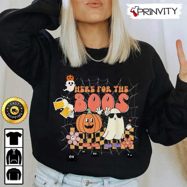 Boo Crew Here For The Boos Ghost Pumpkin Beer Sweatshirt, The Boo Crew, Halloween Holiday, Gifts For Halloween, Unisex Hoodie, T-Shirt, Long Sleeve, Tank Top