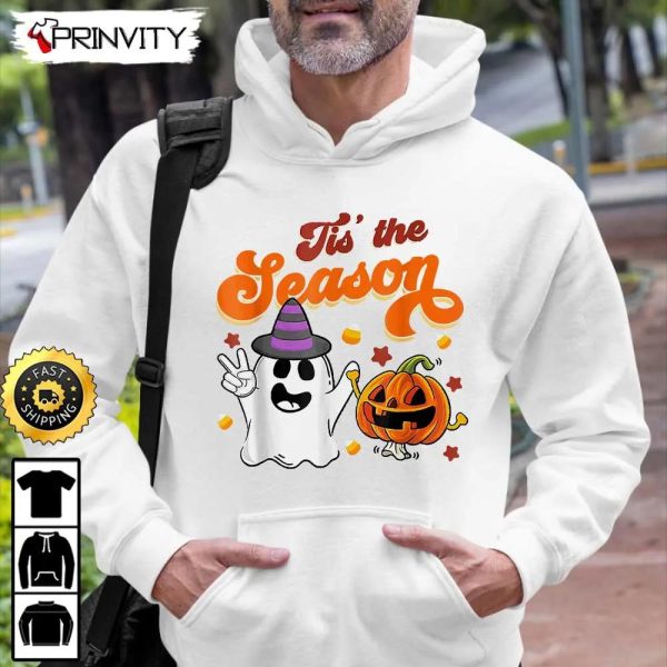 Boo Crew Tis’ The Season Ghost Pumpkin Halloween Sweathirt, The Boo Crew, Halloween Holiday, Gifts For Halloween, Unisex Hoodie, T-Shirt, Long Sleeve, Tank Top