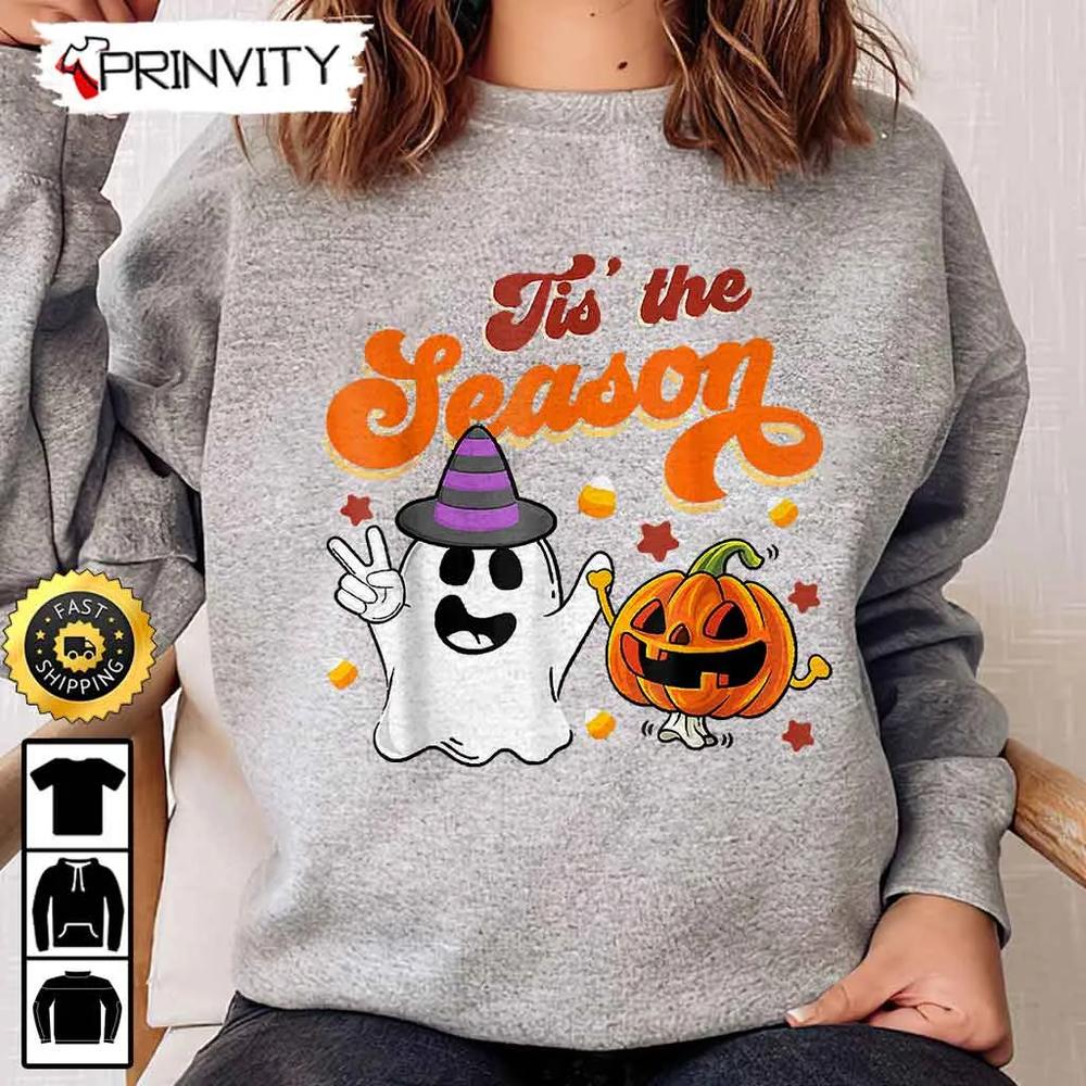 Boo Crew Tis' The Season Ghost Pumpkin Halloween Sweathirt, The Boo Crew, Halloween Holiday, Gifts For Halloween, Unisex Hoodie, T-Shirt, Long Sleeve, Tank Top