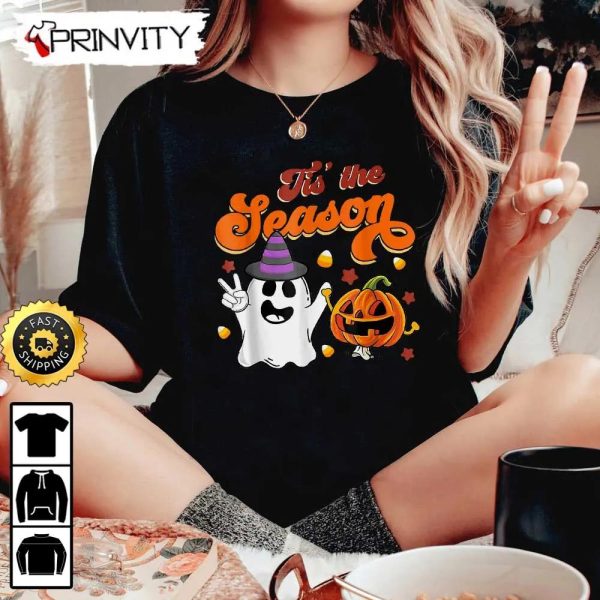 Boo Crew Tis’ The Season Ghost Pumpkin Halloween Sweathirt, The Boo Crew, Halloween Holiday, Gifts For Halloween, Unisex Hoodie, T-Shirt, Long Sleeve, Tank Top