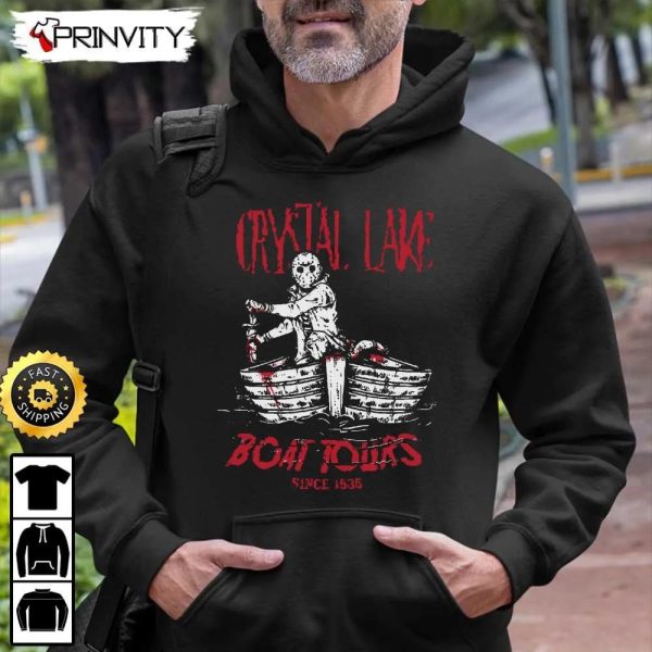 Crystal Lake Jason Boat Tours Sweatshirt, Jason Voorhees, Friday The 13Th 1980, Jason Horror Movies, Halloween Holiday, Unisex Hoodie, T-Shirt, Long Sleeve, Tank Top – Prinvity
