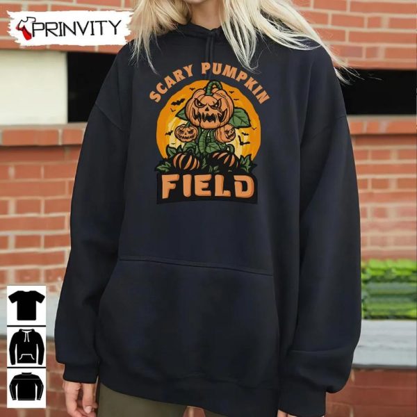 Halloween Pumpkin Scary Field Sweatshirt, Gift For Halloween, Halloween Holiday, Unisex Hoodie, T-Shirt, Long Sleeve, Tank Top – Prinvity