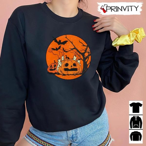 Halloween Pumpkin Scene Sweatshirt, Gift For Halloween, Halloween Holiday, Unisex Hoodie, T-Shirt, Long Sleeve, Tank Top – Prinvity