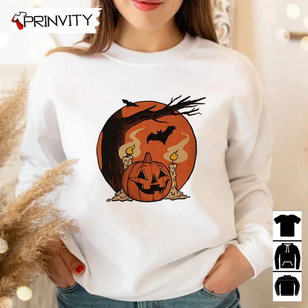 Halloween Pumpkin Scene Vintage Sweatshirt, Gift For Halloween, Halloween Holiday, Unisex Hoodie, T-Shirt, Long Sleeve, Tank Top – Prinvity