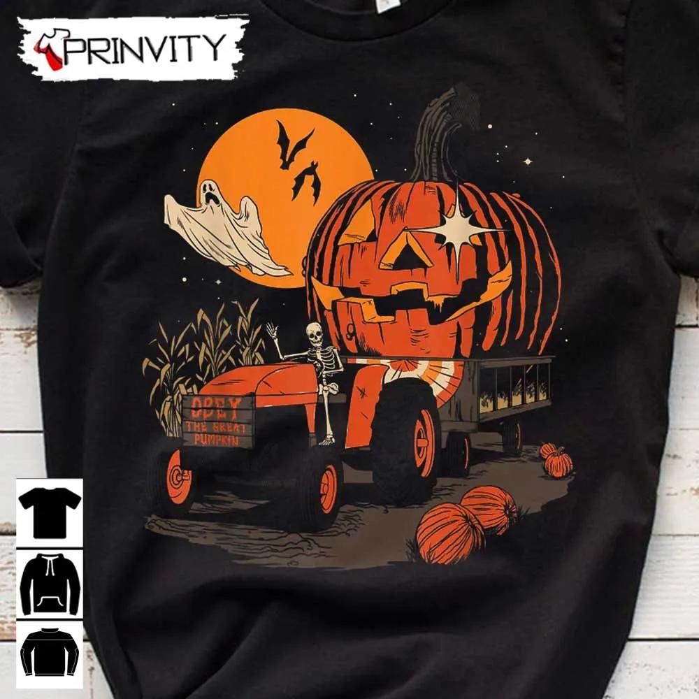 Halloween Pumpkin Skeleton Obey The Great Sweatshirt Gift For Halloween Halloween Holiday Unisex Hoodie T Shirt Long Sleeve Tank Top Prinvity 1 1