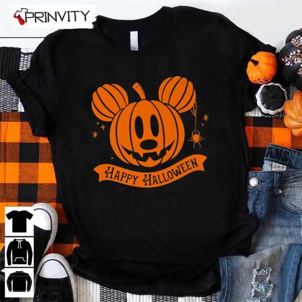 Happy Halloween Mickey Pumpkin T-Shirts, Disney Mickey and Friends, Halloween Pumpkin, Gift For Halloween, Halloween Holiday, Unisex Hoodie, Sweatshirt, Long Sleeve, Tank Top – Prinvity