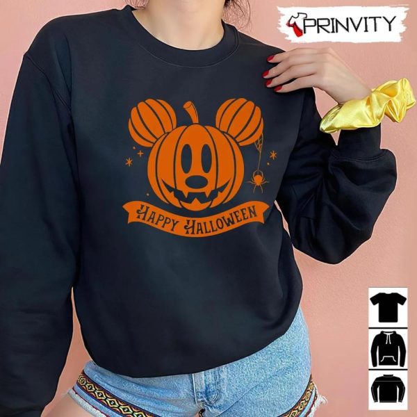 Happy Halloween Mickey Pumpkin T-Shirts, Disney Mickey and Friends, Halloween Pumpkin, Gift For Halloween, Halloween Holiday, Unisex Hoodie, Sweatshirt, Long Sleeve, Tank Top – Prinvity