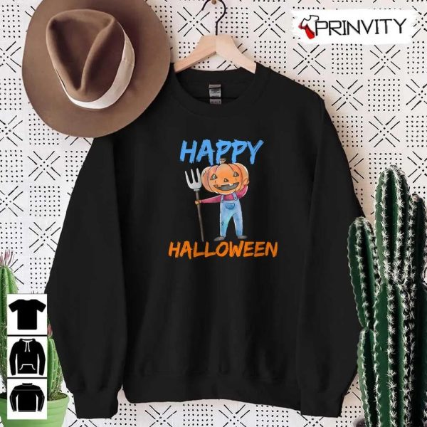 Happy Halloween Pumpkin Head Sweatshirt, Gift For Halloween, Halloween Holiday, Unisex Hoodie, T-Shirt, Long Sleeve, Tank Top – Prinvity