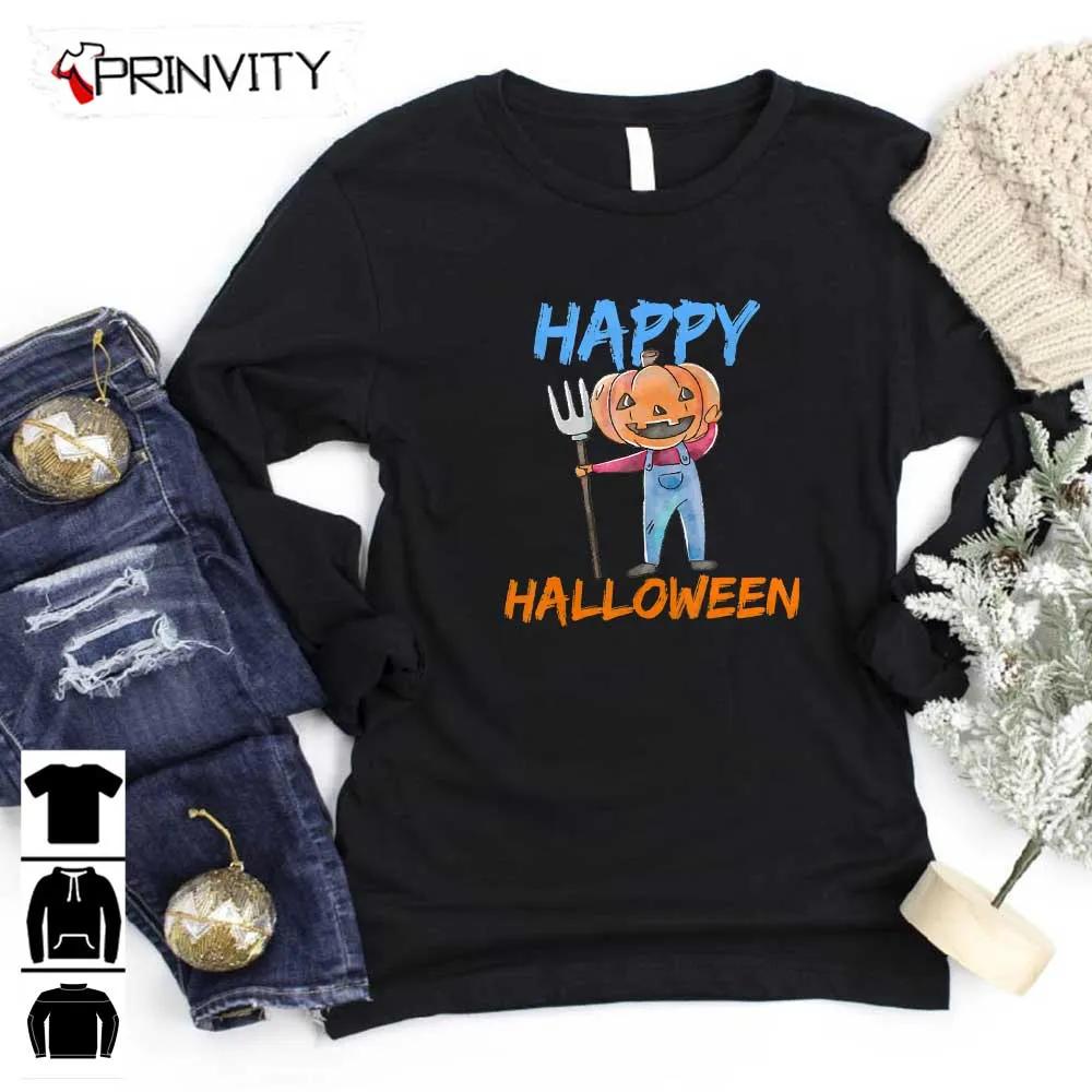 Happy Halloween Pumpkin Head Sweatshirt, Gift For Halloween, Halloween Holiday, Unisex Hoodie, T-Shirt, Long Sleeve, Tank Top – Prinvity