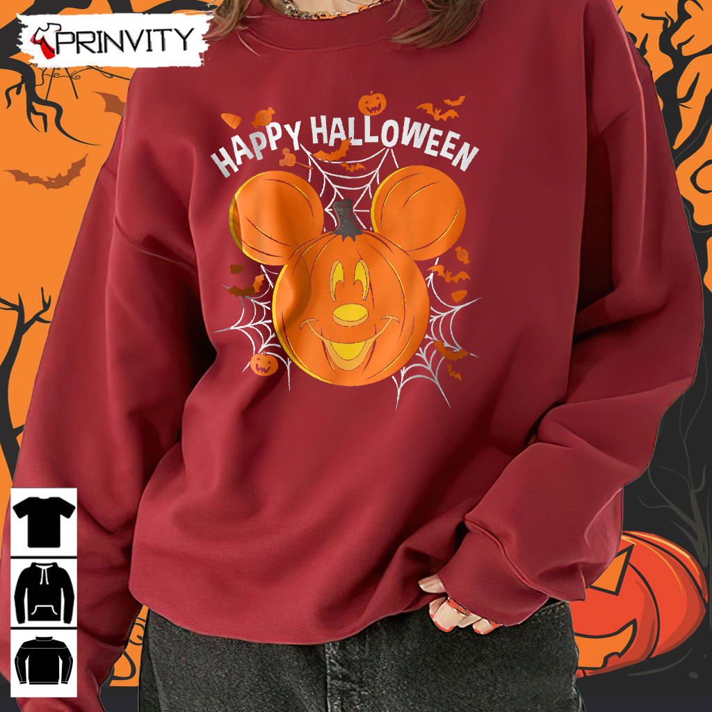 Happy Halloween Pumpkin Mickey Sweatshirt, Disney Mickey & Friends, Halloween Pumpkin, Gift For Halloween, Halloween Holiday, Unisex T-Shirts, Hoodie, Sweatshirt, Long Sleeve, Tank Top - Prinvity