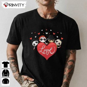 Horror Movie Character Chibi With Heart Love T-Shirt, Gift For Valentine'S Day, Halloween, Unisex For Men &amp; Woman Hoodie, Sweatshirt, Long Sleeve, Tank Top