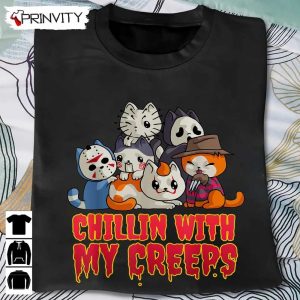 Horror Movies Funny Cat Serial Killer Chillin With My Creeps T-Shirt, Best Gift For Halloween, Unisex For Men & Woman Hoodie, Sweatshirt, Long Sleeve, Tank Top