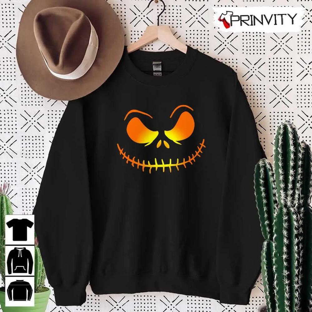 Jack Skellington Face T-Shirt, Jack Skeleton Pumpkin, Gift For Halloween, Unisex Hoodie, Sweatshirt, Long Sleeve, Tank Top