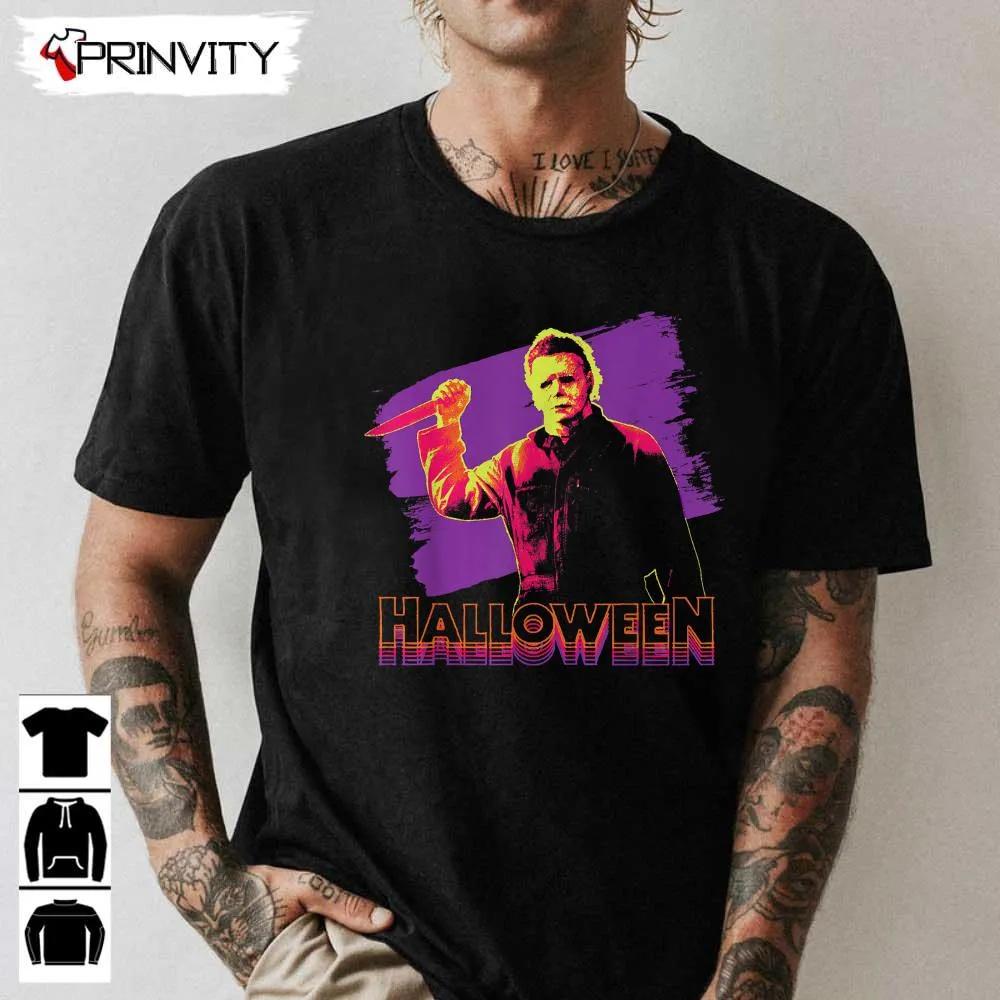 Michael Myers Neon Portrait T-Shirt, John Carpenter’s, Gift For Halloween, Horror Movies, Unisex Hoodie, Sweatshirt, Long Sleeve, Tank Top
