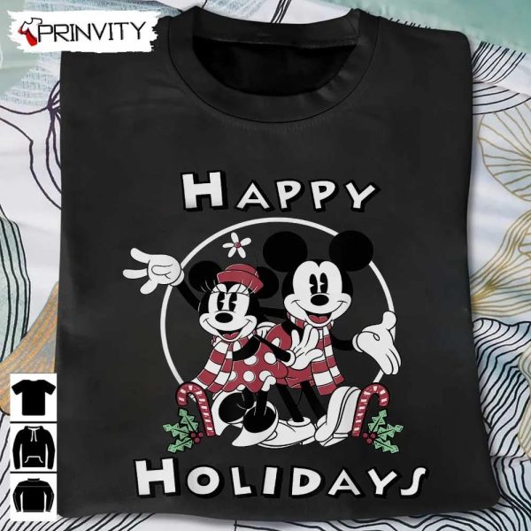 Mickey And Minnie Mouse Happy Holidays Christmas Sweatshirt, Disney, Gifts For Christmas, Unique Xmas Gifts, Unisex Hoodie, T-Shirt, Long Sleeve, Tank Top