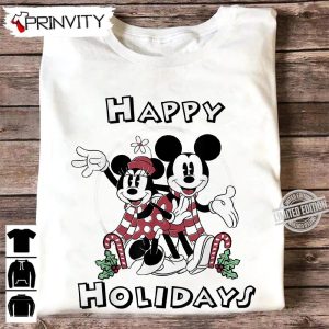 Mickey And Minnie Mouse Happy Holidays Christmas Sweatshirt, Disney, Gifts For Christmas, Unique Xmas Gifts, Unisex Hoodie, T-Shirt, Long Sleeve, Tank Top