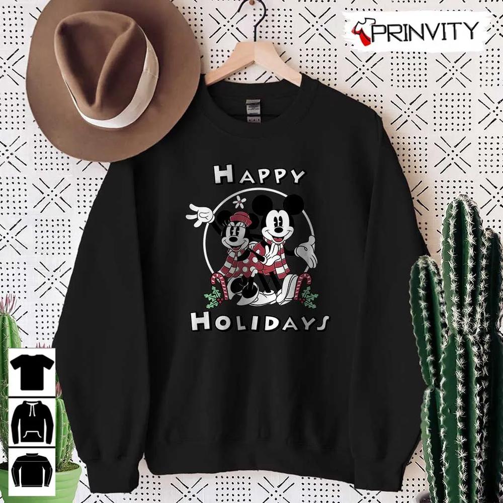Mickey And Minnie Mouse Happy Holidays Christmas Sweatshirt, Disney, Gifts For Christmas, Unique Xmas Gifts, Unisex Hoodie, T-Shirt, Long Sleeve, Tank Top