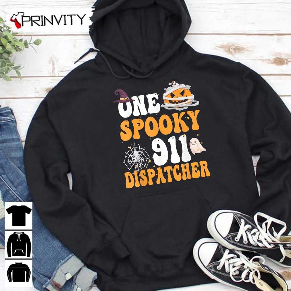 One Spooky 911 Dispatcher Halloween Pumpkin Sweatshirt, Halloween Pumpkin, Gift For Halloween, Halloween Holiday, Unisex Hoodie, T-Shirt, Long Sleeve, Tank Top – Prinvity