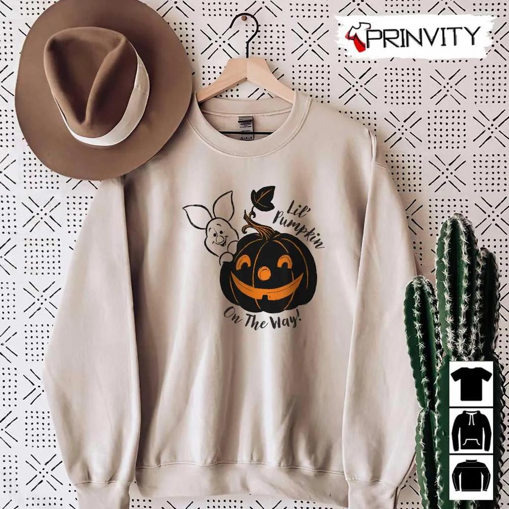 Pooh Lil’ Pumpkin on the Way Disney Sweatshirt, Halloween Pumpkin, Gift For Halloween, Halloween Holiday, Unisex Hoodie, T-Shirt, Long Sleeve, Tank Top – Prinvity